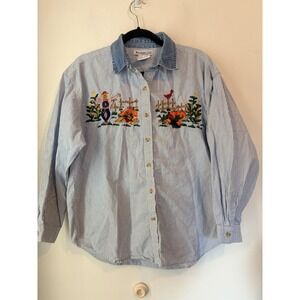 Vintage Westport Ltd Striped Button Down Shirt Womans XL Embroidered Fall Pumpki
